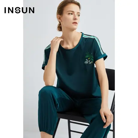 INSUN恩裳专选夏季撞色织带透气休闲风T恤图片