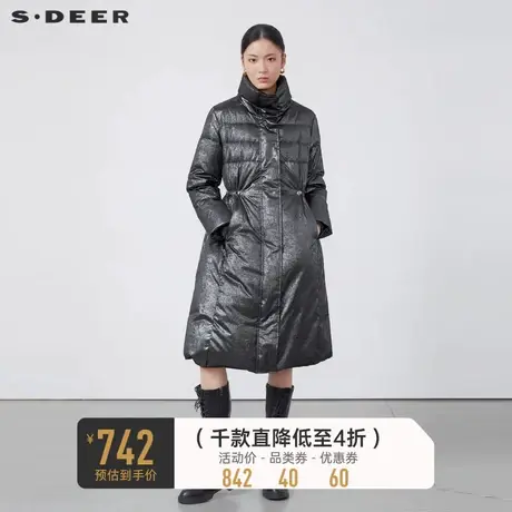 sdeer圣迪奥女装高领收腰亮面长款羽绒服S224Z2415🔦商品大图