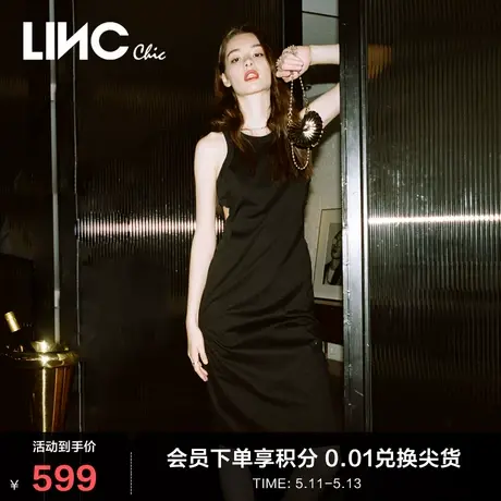 LINC金羽杰夏秋新款机能感挖肩长款针织连衣裙女S232KD121Y商品大图