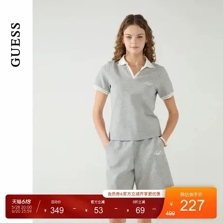 GUESS25年新款夏季女士华夫格面料撞色POLO领短袖T恤-W5PP90K2Q40图片