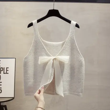 针织衫吊带背心马甲女款2024新款蝴蝶结小个子甜辣早秋chic上衣商品大图