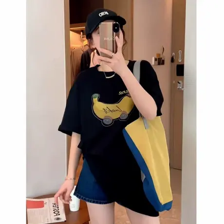 香蕉印花落肩短袖t恤女2025夏季新款时尚百搭洋气减龄显瘦上衣潮商品大图