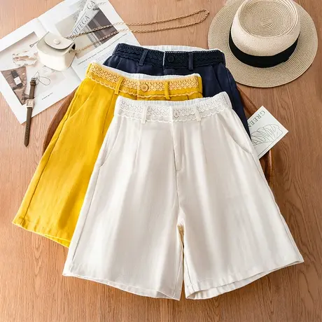 亚麻天丝短裤阔腿裤女夏季2025新款高腰宽松休闲裤时尚百搭五分裤图片