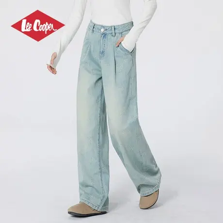 Lee Cooper阔腿牛仔裤女2025春季新款宽松直筒小众设计感高腰裤子图片