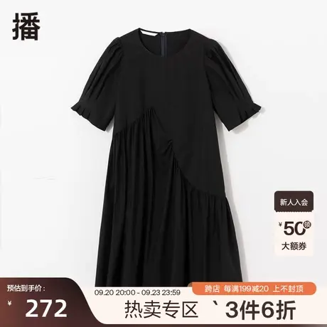 播夏新款休闲简约不规则圆领宽松A型裙连衣裙女DDP2LD4658商品大图