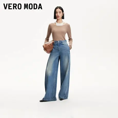 Vero Moda奥莱牛仔裤女2025早春新款高腰磨白做旧阔腿休闲休闲商品大图
