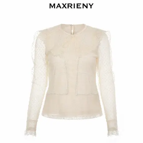 【奥莱】MAXRIENY波点蕾丝衫秋季女士泡泡袖复古上衣图片