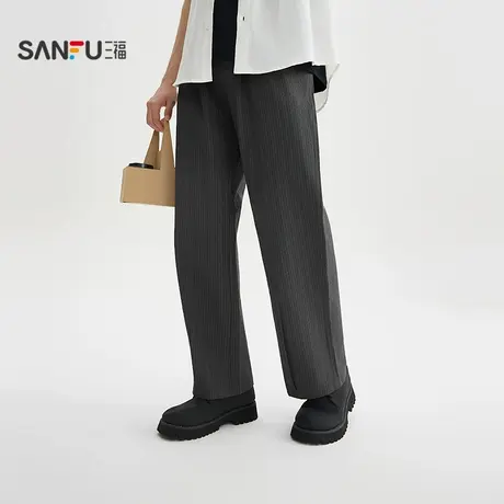 三福2025秋季男士复古条纹休闲裤 宽松锥形橡筋腰头长裤506260商品大图