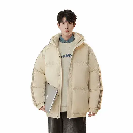 三条杠宽松棉服男士加厚保暖棉衣时尚流行百搭面包服新款潮牌外套图片