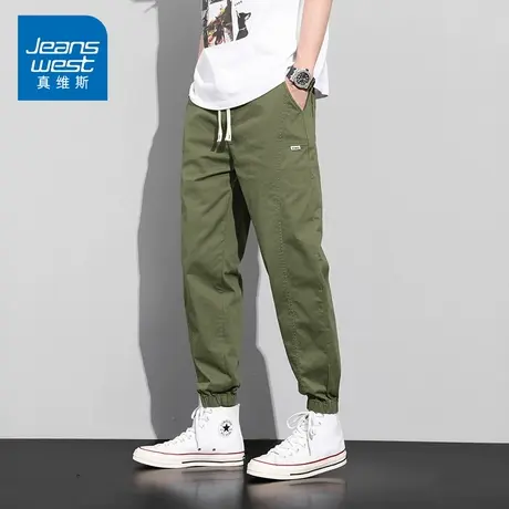 KZ真维斯军绿色工装休闲裤男士九分束脚男裤子秋冬季2024年新款潮图片