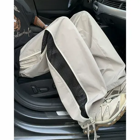 网眼冰丝速干裤子男夏季薄款侧边拉链工装裤潮牌高街透气休闲长裤商品大图