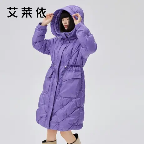 艾莱依羽绒服女新款绣花鸭绒连帽冬装时尚轻奢设计感长款冬季外套商品大图