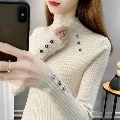 打底衫女内搭洋气秋季2023新款女装半高领修身针织设计感小众毛衣图片