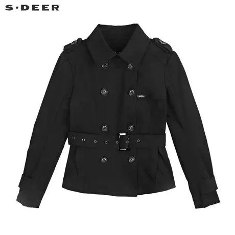 sdeer圣迪奥春秋装时尚翻领收腰拼接短款工装外套S21182215图片