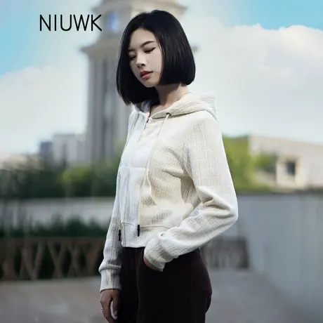 清仓米白提花雪尼尔外套女2025新品小个子宽松短款休闲连帽上衣商品大图