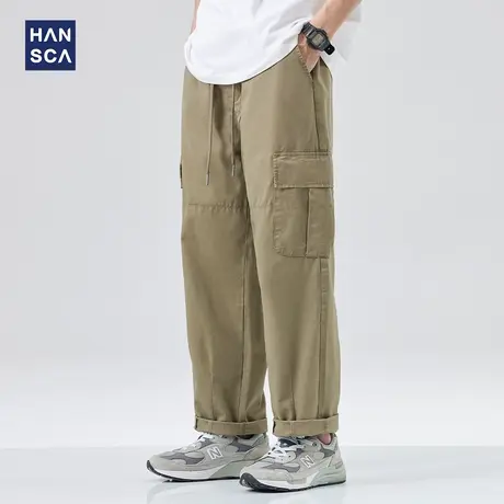 hansca重磅美式复古工装裤子男春季宽松阔腿潮流直筒休闲运动长裤商品大图
