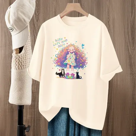 学生纯棉短袖t恤女2025新款爆款夏季慵懒风超好看半袖大码上衣服图片