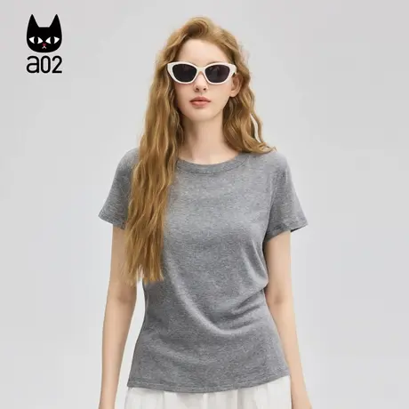 a02绵羊毛宽松圆领短袖T恤女2025新款夏季薄款莱赛尔设计感上衣图片