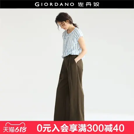 设计师款佐丹奴裤子女夏季新款纯棉阔腿裤休闲长裤女18415103商品大图