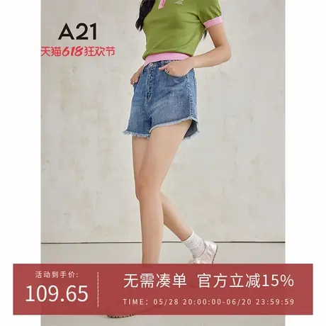 A21女装直筒牛仔短裤夏季美式复古高级感水洗三分裤商品大图