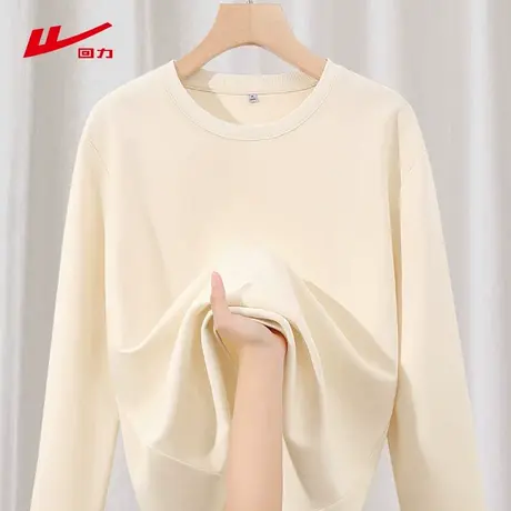 ZH回力杏色女圆筒长袖t恤2025年新款百搭休闲宽松舒适修身上衣女商品大图