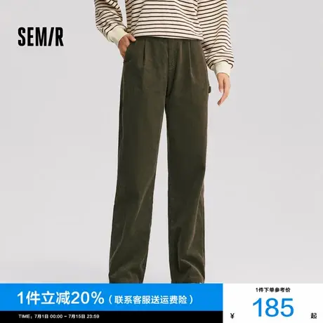 [商场同款]森马休闲裤女纯棉灯芯绒阔腿裤2024新款冬季工装裤复古商品大图