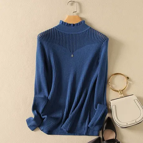 春装女2024年新款针织衫蕾丝镂空毛衣女装洋气爆款内搭打底衫上衣图片