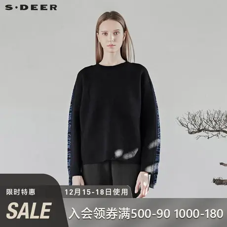 sdeer圣迪奥秋冬蓝色字母落肩飘带圆领针织衫毛衣女S18463587🎪商品大图