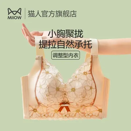 猫人文胸内衣女小胸聚拢显大无痕软支撑收副乳防下垂少女性感胸罩商品大图