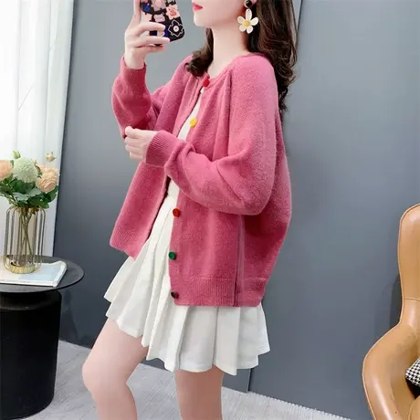 韩系糖果色针织开衫女春季2024年新款宽松软糯慵懒风毛衣外套上衣图片