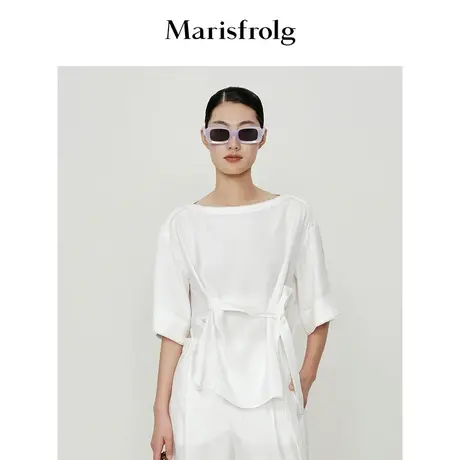 【精简美学】玛丝菲尔夏季设计感醋纤一字领短袖衬衫图片