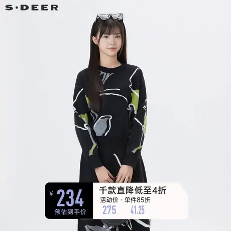 sdeer圣迪奥女装罗纹圆领撞色印花宽松针织衫S234Z3565🔭商品大图