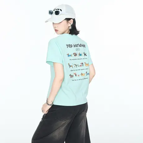 2025新款夏季正肩修身短款卡通印花短袖T恤女美式辣妹风显瘦上衣图片