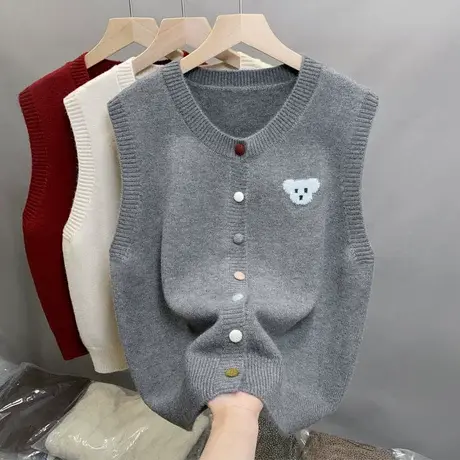 2025春装新款韩系减龄彩色纽扣针织马甲叠穿背心女无袖马夹坎肩商品大图