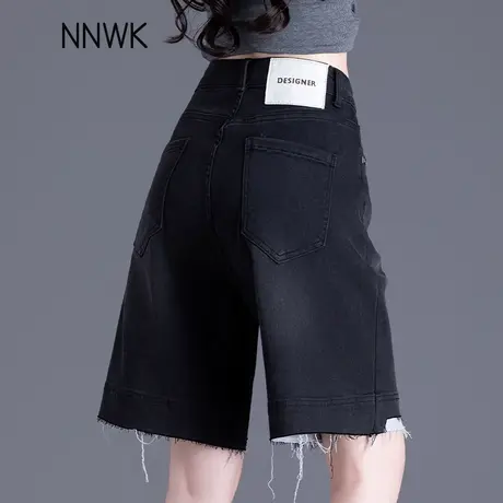 黑色牛仔短裤女薄款2025新款夏季高腰直筒五分裤宽松显瘦外穿中裤商品大图