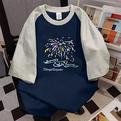 胖mm显瘦大码夏季上衣小个子韩版插肩慵懒风T恤女ins纯棉遮肚短袖商品大图