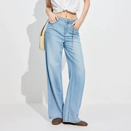 可可尼COCOON商场同款2025夏季女基础牛仔邂逅刺绣腰链设计牛仔裤商品大图