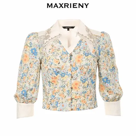 【奥莱】MAXRIENY春季V领油画碎花上衣女设计感小众别致法式气质图片