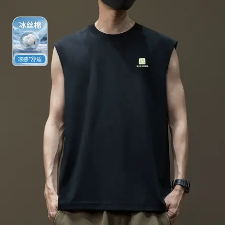 夏季冰感棉凉感背心T恤男士2025新款宽松大码创意印花坎肩体恤衫图片