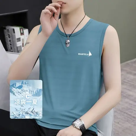 速干衣背心男夏季冰丝凉感健身运动坎肩潮流印花无袖t恤圆领汗衫商品大图