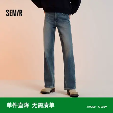 森柔牛仔|商场同款森马牛仔裤女抓毛阔腿裤舒适2024新款冬季长裤商品大图