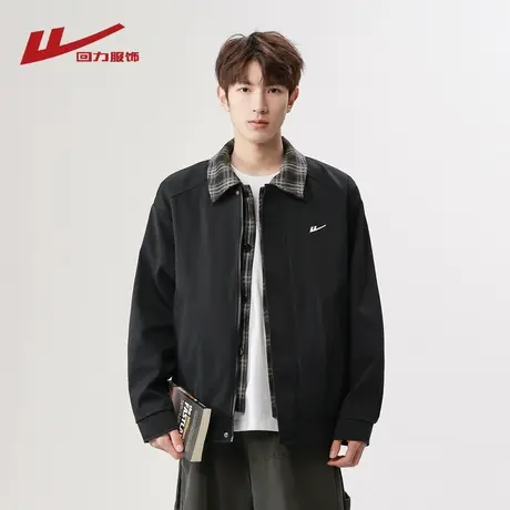 回力假两件格纹翻领夹克男士春秋季2025新款潮宽松休闲棒球服外套图片