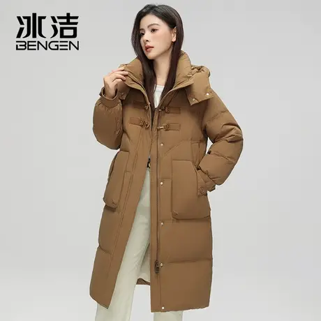 冰洁羽绒服女中长款2023年新款高端皮带扣设计时尚连帽冬季外套HT商品大图