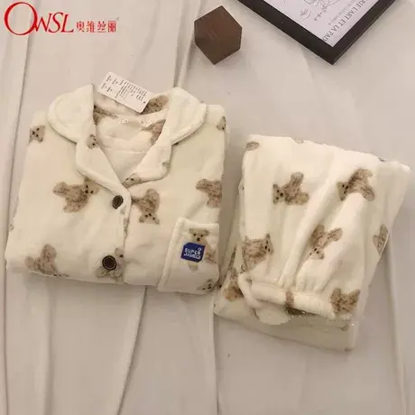 珊瑚绒小熊睡衣女冬季新款韩版网红风可爱加厚加绒家居服商品大图