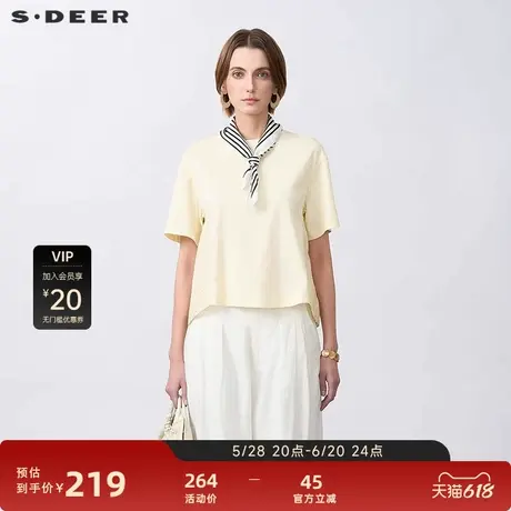 sdeer圣迪奥女装田园风圆领绣花宽松短袖T恤S25260101图片