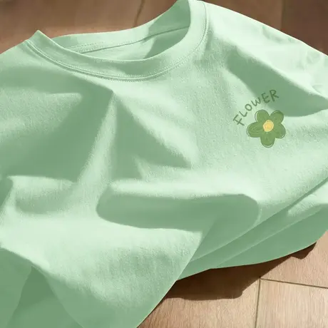 纯棉绿色短袖t恤女2025新款爆款夏季设计感宽松大码女装圆领上衣商品大图