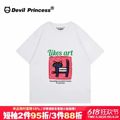 2025春夏新款卡通ins潮牌白色正肩t恤女宽松大版街头超火半袖上衣商品大图