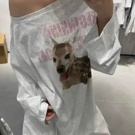 韩国东大门夏季新款宽松显瘦休闲卡通印花斜肩长袖T恤防晒上衣女商品大图