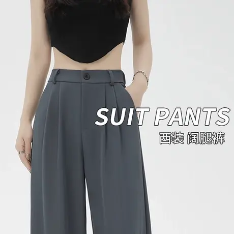 西装裤女春秋夏季2024新款高腰垂感宽松直筒显瘦阔腿裤大码休闲裤商品大图