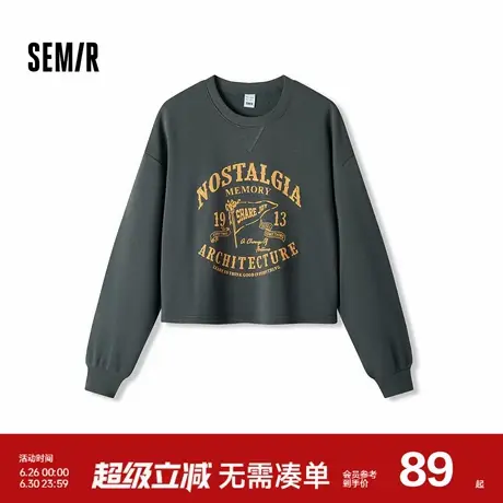 森马卫衣女短款美式复古字母打底衫秋季学院风印花宽松上衣小个子图片